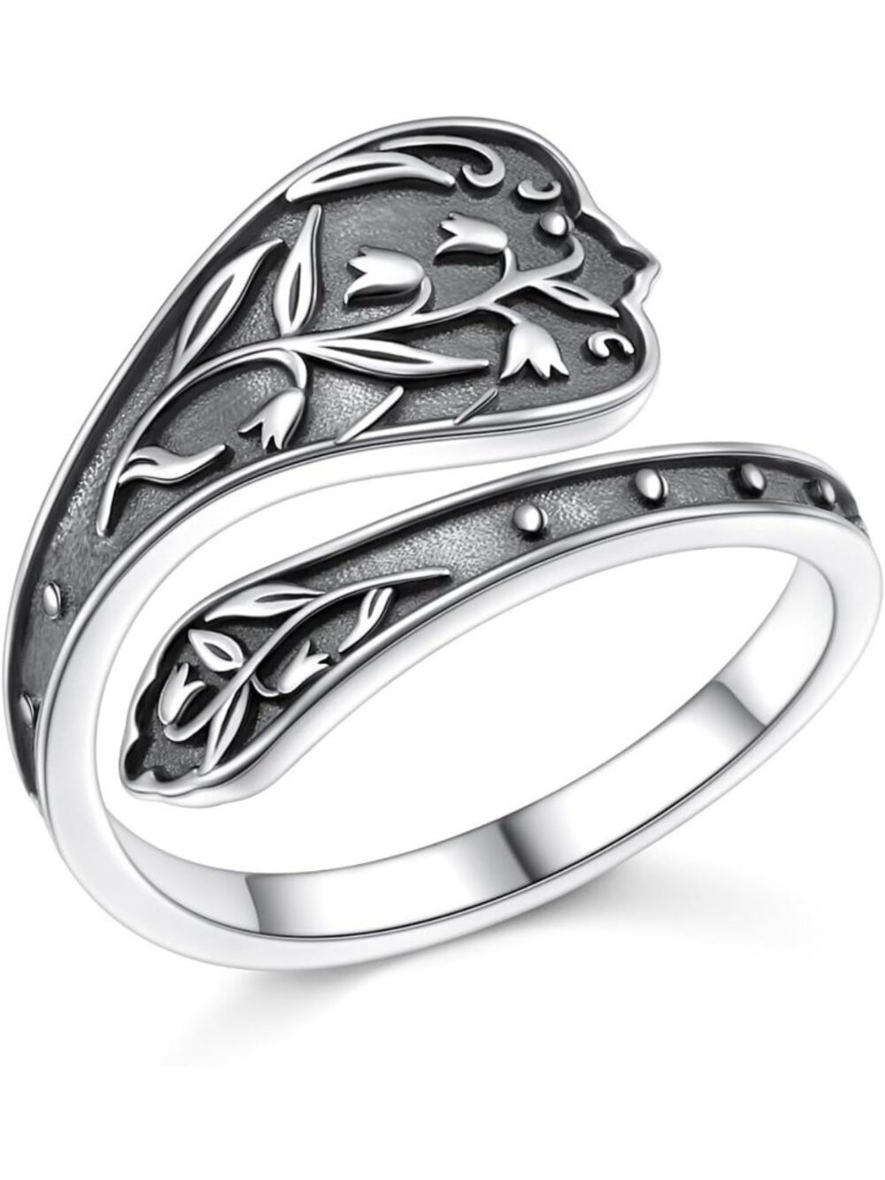 Adjustable 925 Sterling Silver Spoon Ring for Women - Unique Open Design Jewelry